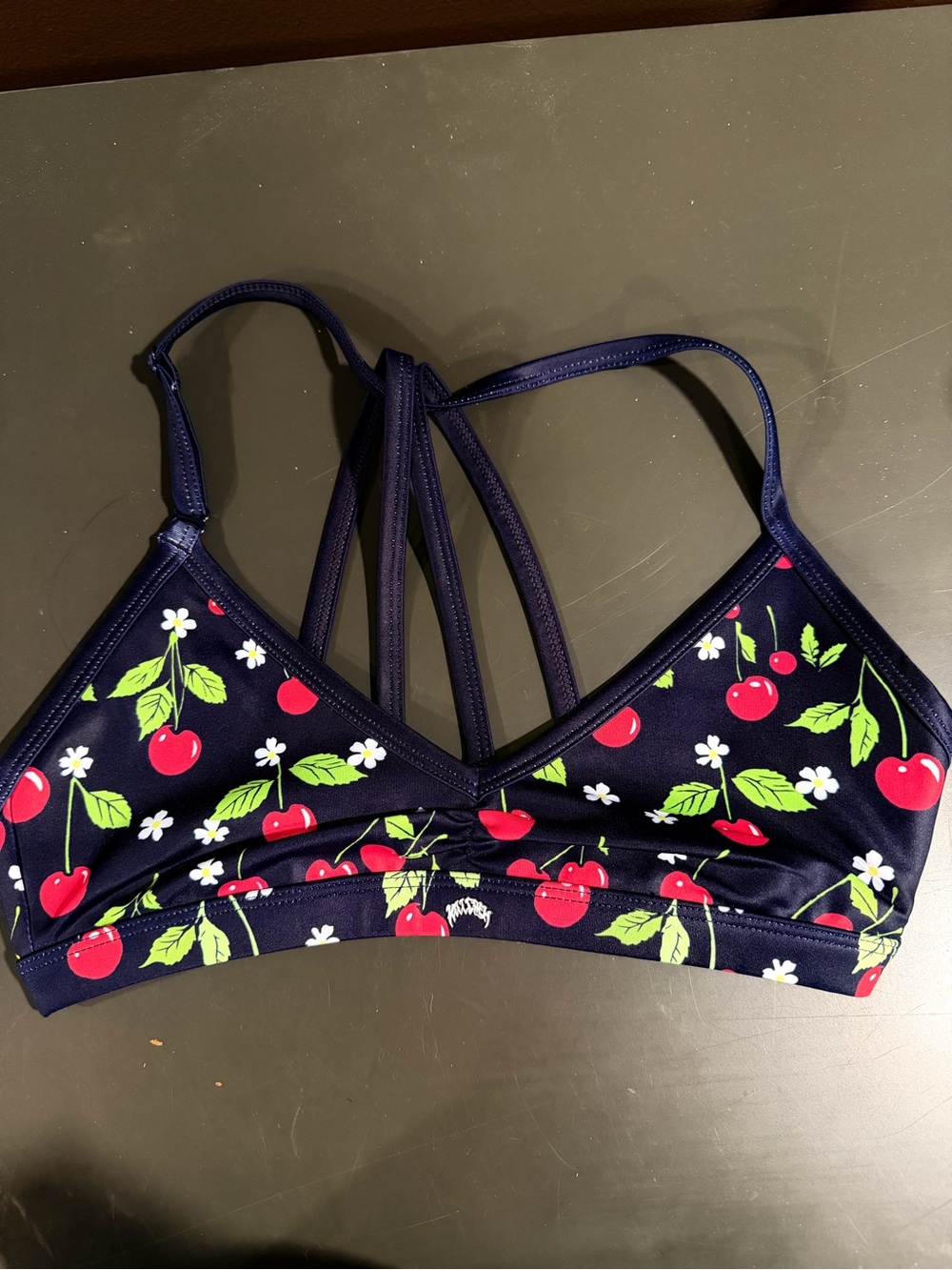 Kill Crew Navy Cherry Print Strappy Bikini Top